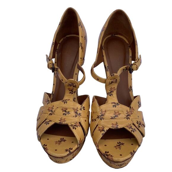 Bottega Veneta 37 Woven Floral Leather Wedge Sandals - Picture 4 of 12